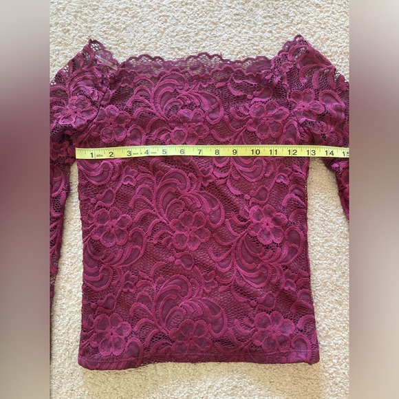 Juniors - Dark Purple/Red/Maroon - Off Shoulder - Lace - Long Sleeve Top - Picture 4 of 4